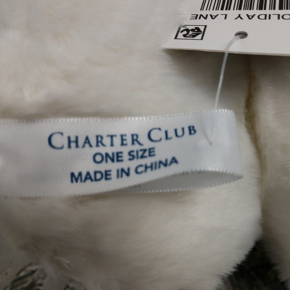 NWT Charter Club Holiday Lane Ivory Reindeer Plaid Antler Earmuffs - Picture 6 of 10